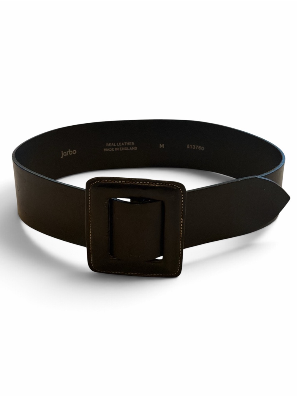 Jarbo Sleek Black Leather Wide Belt with Square Buckle Size S